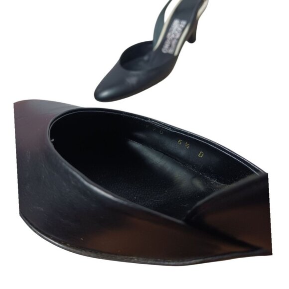 Salvatore Ferragamo Leather Slingback Heels With Contrast Sole  black/white 6.5 - Picture 13 of 13